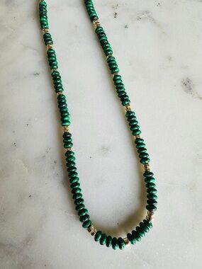 Malachite Green Beaded Necklace with Gold Accent - Women Jewelry